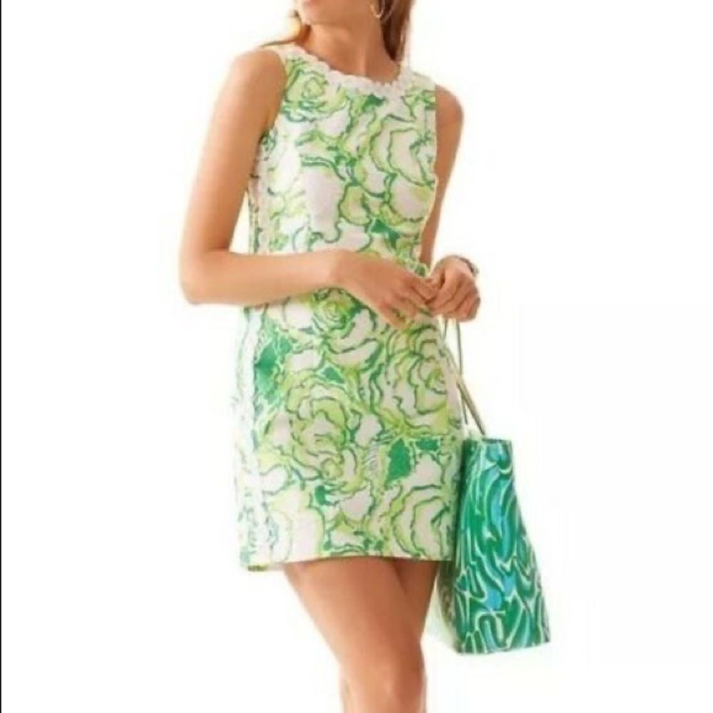 Lilly Pulitzer Pima lace Detail Shift Dress-  Green and White- Size 0